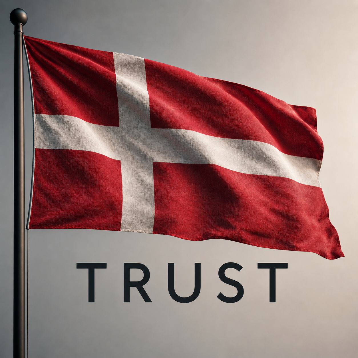 Danish flag with the word Trust below it